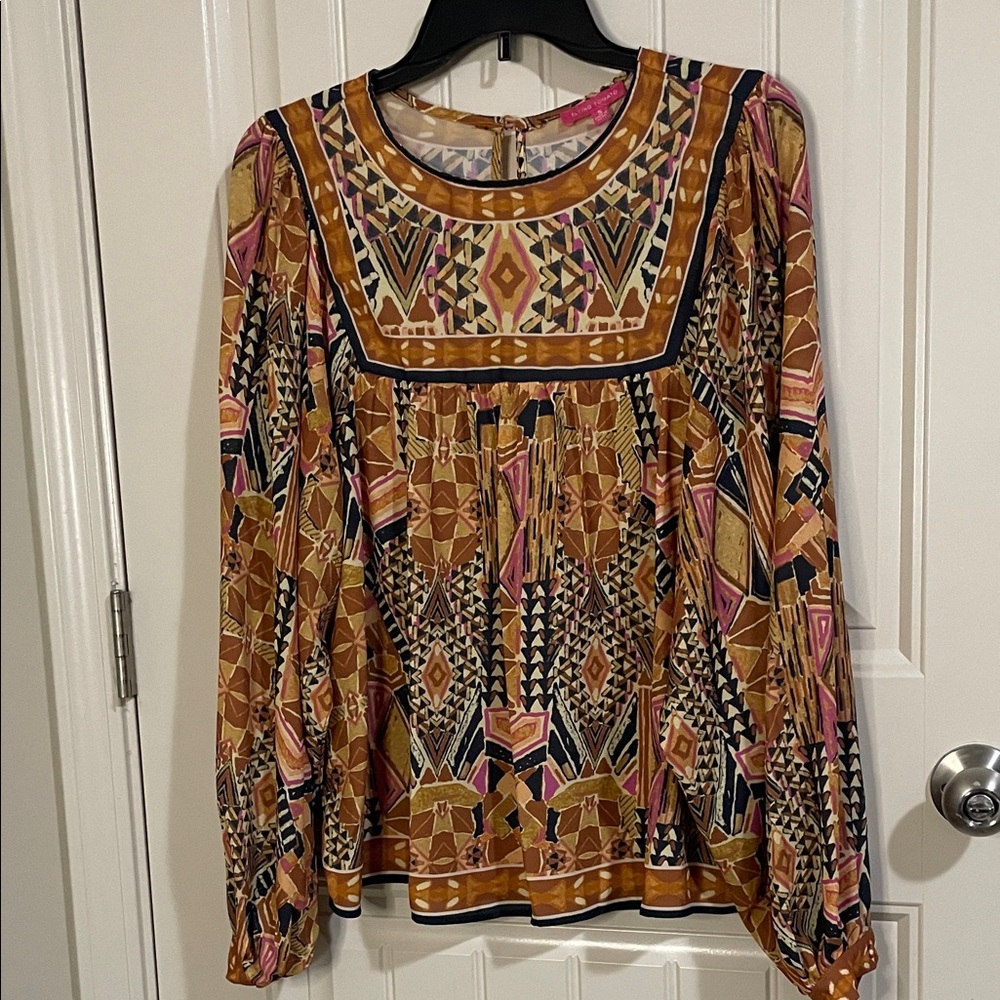 Boho Geo Print Peasant Blouse - Peach Multi nwot - Picture 3 of 4
